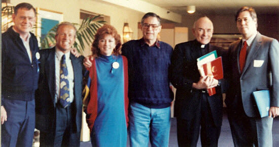 Pictured from Left to Right: Fr. Thomas Doyle, Jeffrey Anderson Esq., Jeanne Miller Esq., A.W. Richard Sipe, Fr. Andrew M. Greeley, Jason Berry.